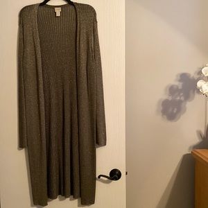 Chico’s long sweater/ cover up - Olive Green with gold sparkle